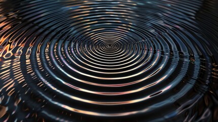 Obraz premium art of solid black background and iridescent ripples spreading across its surface forming concentric patterns.