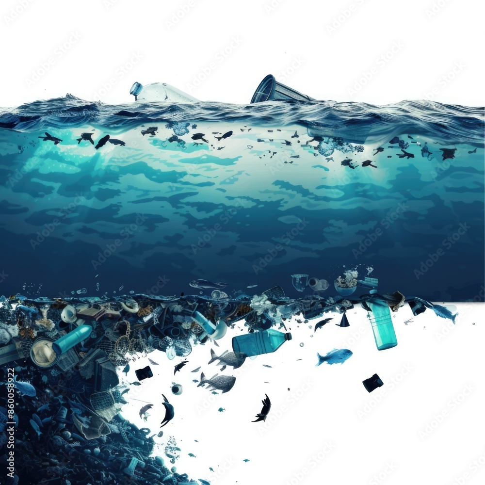 Poster a massive amount of trash and waste is floating in the ocean, highlighting the issue of marine pollu