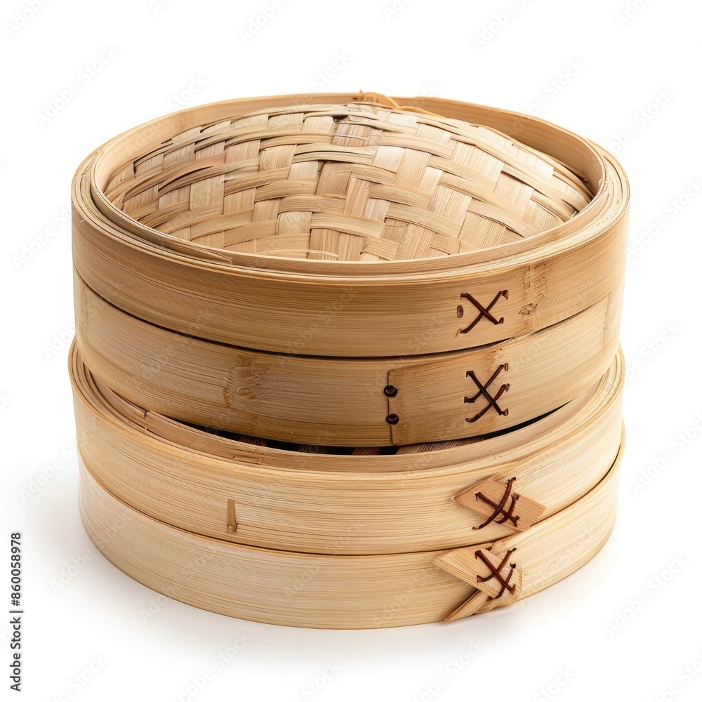 Poster Three bamboo baskets stacked high, suitable for use in various scenes and settings