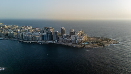 Aerial views over Sliema Malta at sunrise