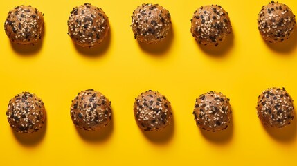 Top view of burgers on yellow background with ample copy space for images or text