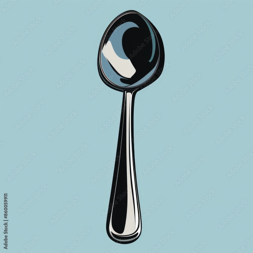 Poster A simple illustration of a spoon with a black handle on a blue background, suitable for use in various design contexts