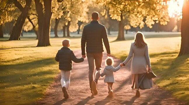 Rodzina z dzieckiem na spacerze w parku