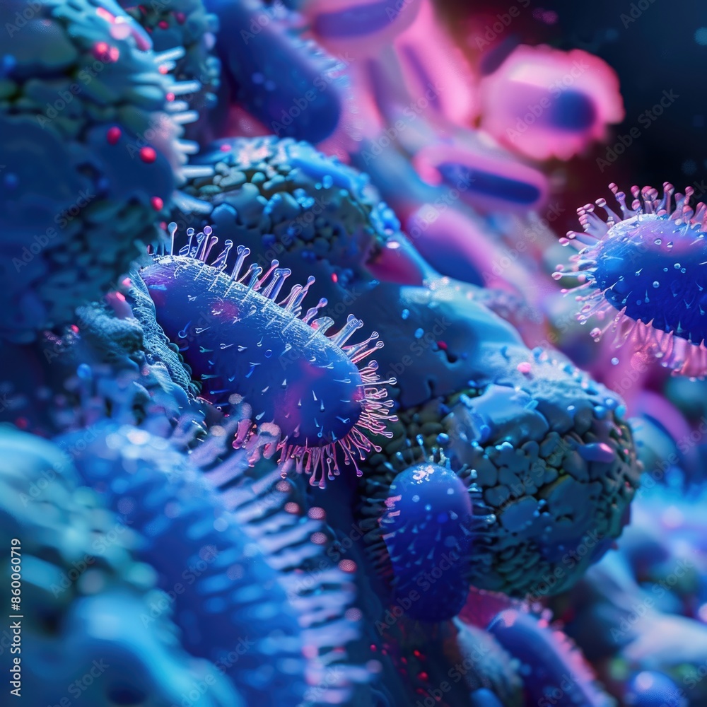 Poster Cells under microscope, showing cellular structure and arrangement