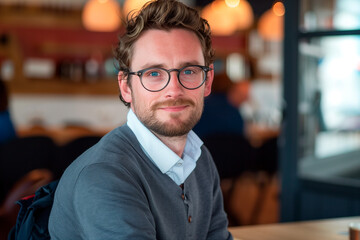 Fototapeta premium Successful business man smile and looking at camera in office