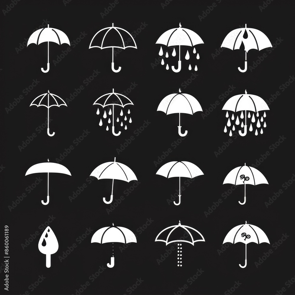 Poster a collection of white umbrellas against a dark background