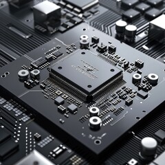 Fototapeta premium Close-up of a computer motherboard with various components