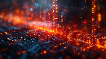 Obraz premium Close-up of a detailed digital graph representing market trends, rising and falling lines, vibrant and realistic financial data, modern and sleek interface, high-resolution imagery, dynamic scene, nat