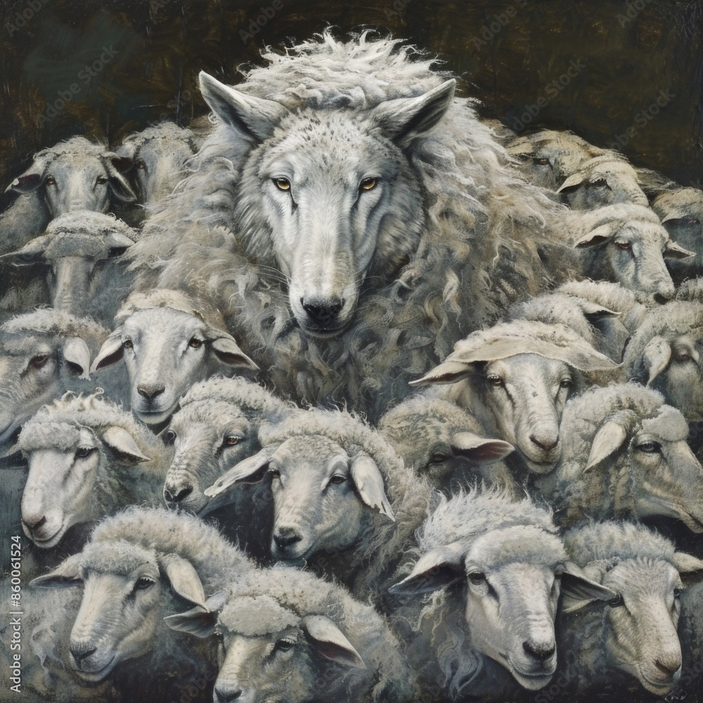 Poster A picture of a sheep surrounded by other sheep