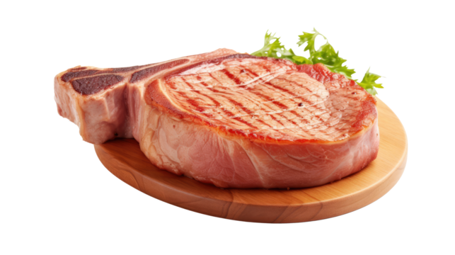 Beef steak served in plate on white isolated on clear png background and transparent background. food drink and dessert concept for cafe and restaurent, AI generative.