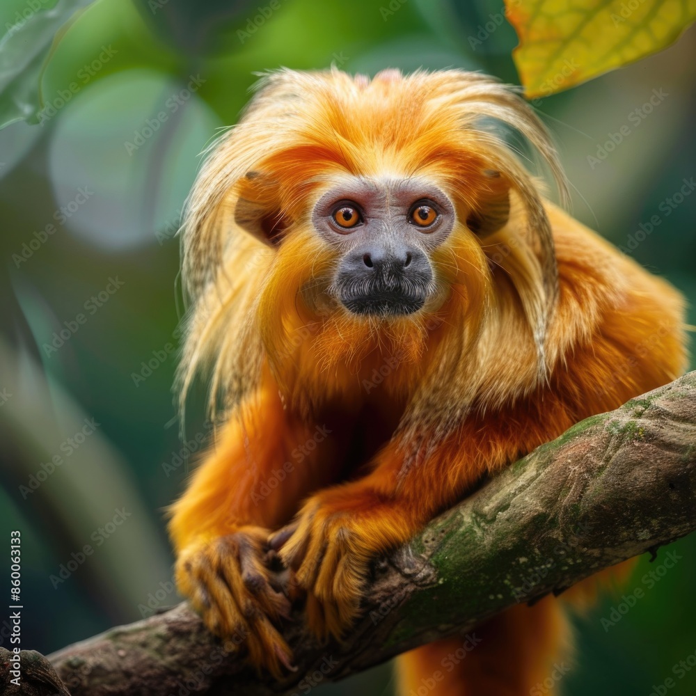 Poster a small monkey is perched on the top of a tree branch, looking out at the surroundings