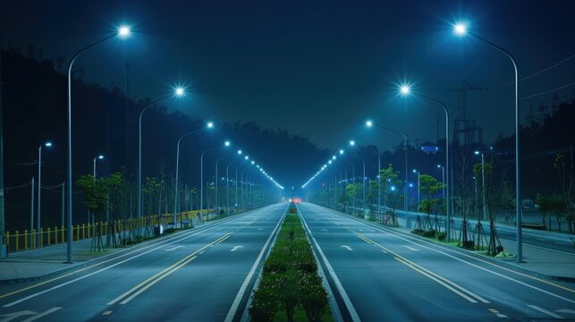Energy-efficient LED street lights with integrated IoT sensors.