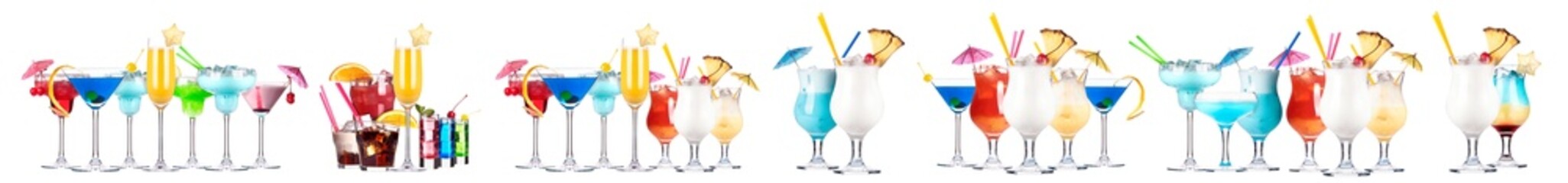 Different alcohol cocktails like beer, martini, soda, champagne, whiskey