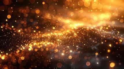 Golden particles shimmer beautifully in a tranquil and serene setting, evoking a sense of peace and wonder in this elegant and abstract visual composition.