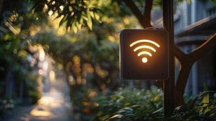 Modern Wi-Fi hotspot sign in urban setting, enhancing connectivity.
