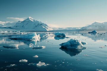 Icebergs Floating in a Glacial Lagoon in Iceland
