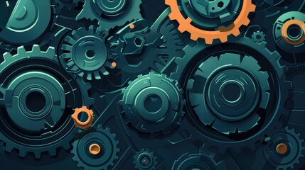 Abstract Gear Pattern with Orange Accents