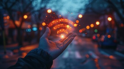 Conceptual image of public Wi-Fi networks with cybersecurity measures, digital connectivity solutions.