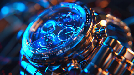 The latest smartwatch with holographic interface, stylish high quality advertising, close-up. modern technology. hitech style