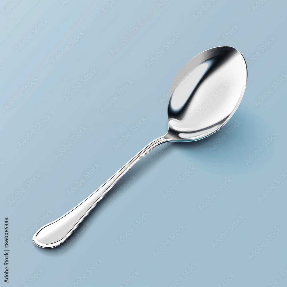 Poster A spoon with a wooden or plastic handle placed on a bright blue surface, possibly for display or use