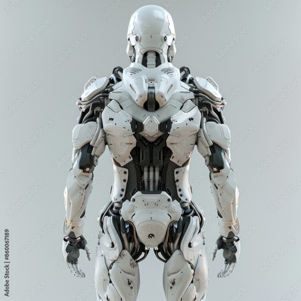 Aufkleber A robot standing in a white room with minimal decor and a blank background
