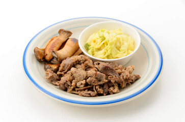 豚肉とエリンギのハーブソテーとキャベツのマスタード和え