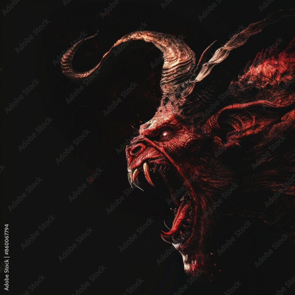 Poster A dark and ominous image of a demon's face on a black background, perfect for use in horror or fantasy themes