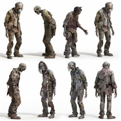 A group of zombies standing together, undead creatures often depicted in horror and sci-fi media