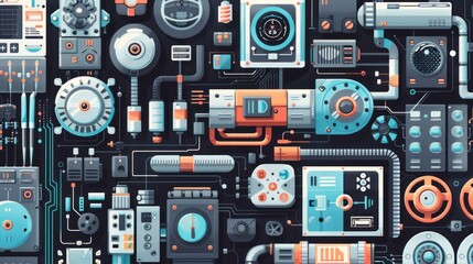 Obraz premium Futuristic Machinery Illustration with Geometric Shapes