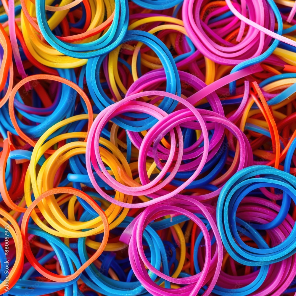 Poster a large collection of colorful rubber bands, ideal for crafting or organizing