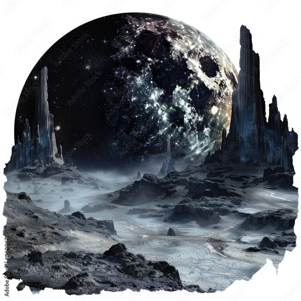 Poster A planet visible in the dark sky, perfect for use as an astronomical or sci-fi themed image