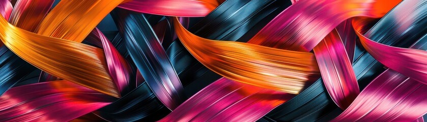 Vibrant, braided abstract art featuring bold, colorful ribbons intertwined in a dynamic, eye-catching pattern, perfect for modern decor.
