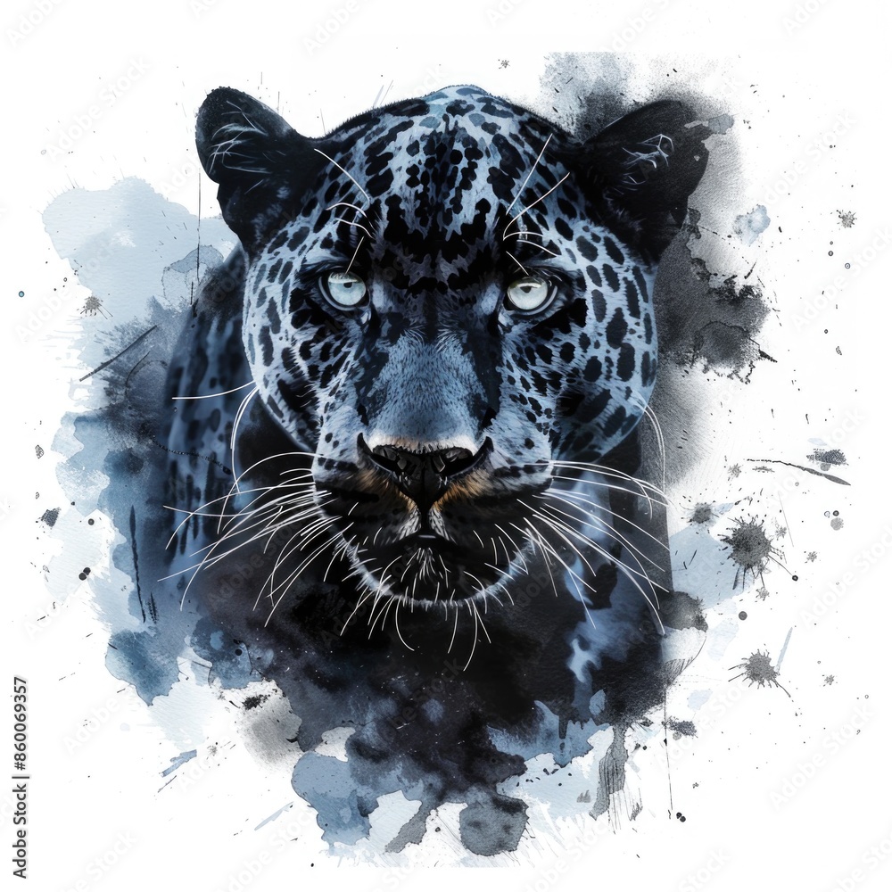 Poster A close-up view of a leopard's face on a white background