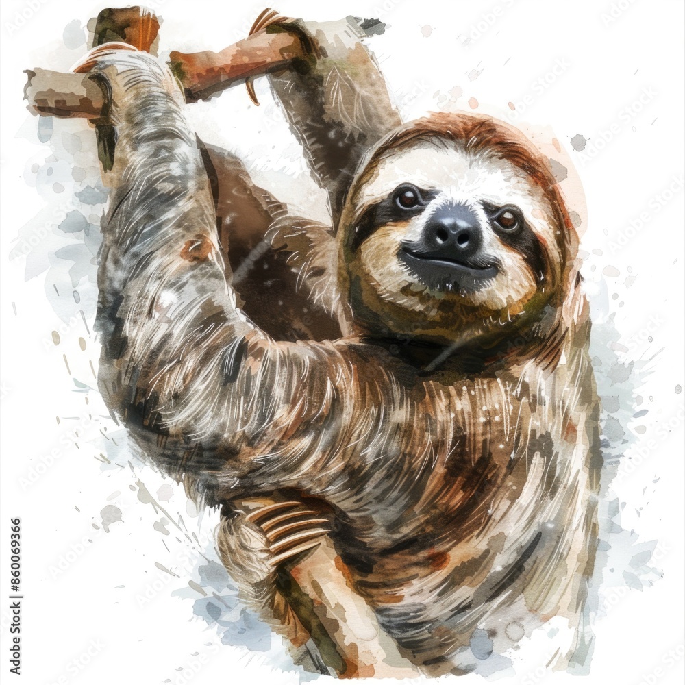 Aufkleber a photo of a sloth hanging upside down from a tree branch, highlighting its unique adaptation to arb