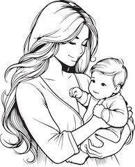 Unconditional Love: Mother & Child Outline. Vector Illustration 