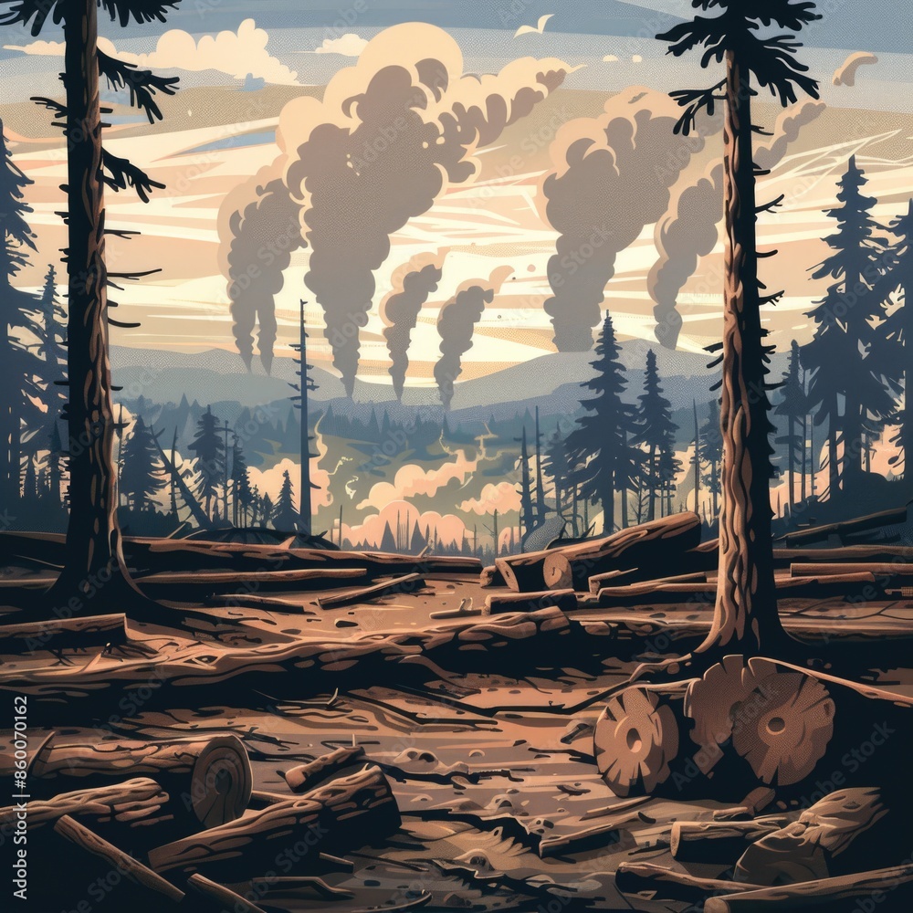 Poster A serene forest scene with numerous trees, perfect for use in nature-inspired designs or as a background element