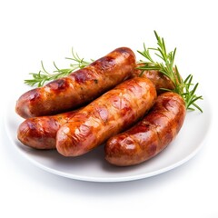 Succulent Sausage Links Cooked To Perfection On White Plate