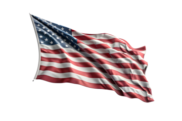 American Flag with Transparent Background Isolated on White