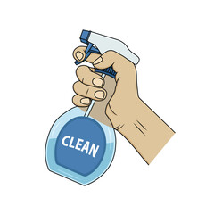 Hand holding cleaning spray. vector design