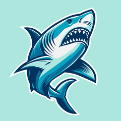 Naklejka premium fierce shark in aqua blue background in flat vector illustration style good for sticker, t-shirt print and animation graphics