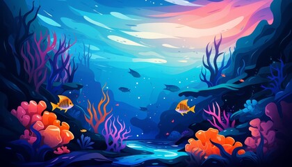 underwater world flat design side view deep sea creatures animation Complementary Color Scheme