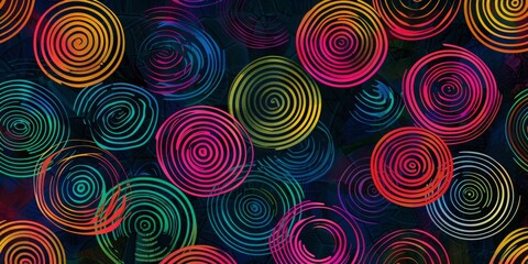 Naklejka premium noise background, noise graphics, minimal abstact thin circles hand draw dark colorfull