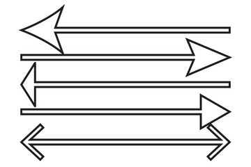Horizontal dual sided long straight arrow signs. Black, red, stock pointer, direction, position symbol and double arrow icon isolated on white background. Vector graphic illustration. In eps 10.