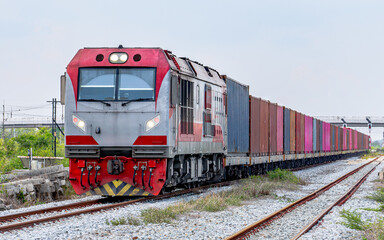 Naklejka premium freight Container train num 841 at Don Si Non, Nong Tin Nok, Ban Pho, Chachoengsao 