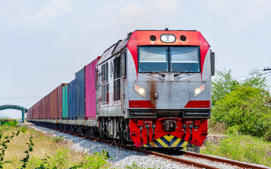 Obraz premium freight Container train num 860 at Don Si Non, Nong Tin Nok, Ban Pho, Chachoengsao 
