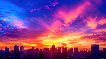 Fototapeta premium Vibrant Sunset Over a City Skyline