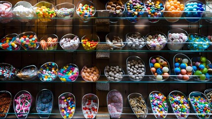 Shelf Filled With Various Types of Candy
