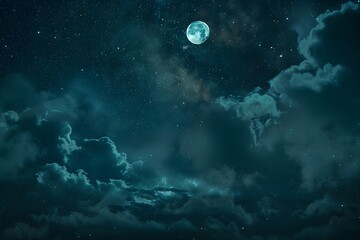 Mystical Full Moon in a Cloudy Night Sky