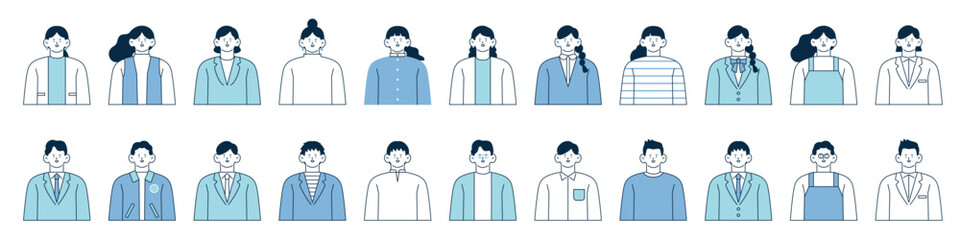 笑顔の男女の上半身イラストセット