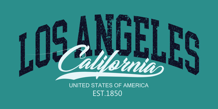 grunge typography college varsity, Vintage college style typography California, Los Angeles City slogan print - Retro varsity text for tee - t shirt - Vector.eps8